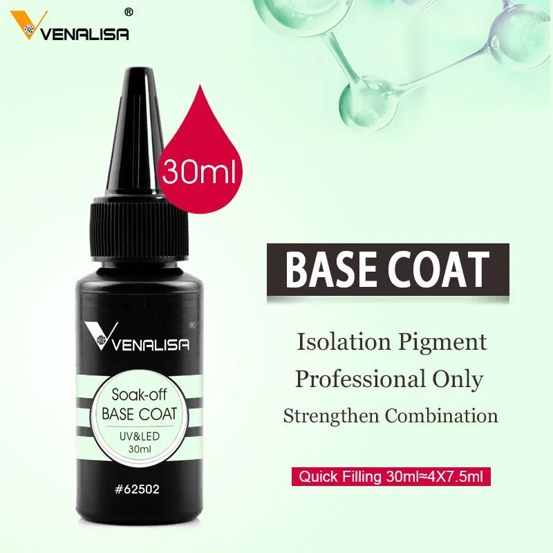 Venalisa Long Wear Tempered Top Coat Reinforce Gel Refill Package Soak Off UVLED Nail Gel Polish Big Volume 225g/30ml Base Gel Base30ml