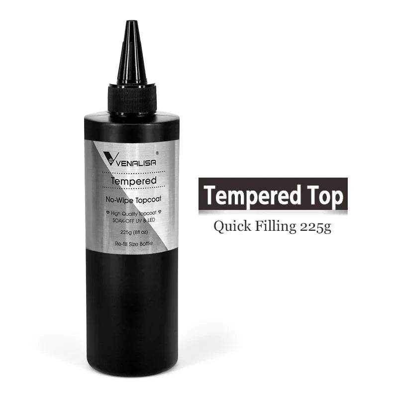 Venalisa Long Wear Tempered Top Coat Reinforce Gel Refill Package Soak Off UVLED Nail Gel Polish Big Volume 225g/30ml Base Gel 225V tempered 225g