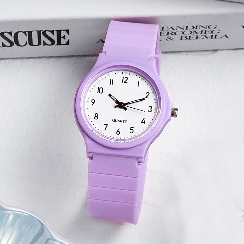Casual Exam Watch Silicone Strap Simple Women Watch Student Ladies Quartz Wristwatch Waterproof Round Small Dial Clock for Girls