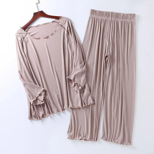Factory wholesale summer 2025 new silk light Modale pajamas women seven sleeves nine wide-legged pants home clothing set