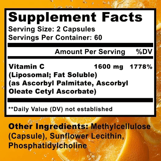Liposomal Vitamin C Capsules - Improves Skin, Promotes Collagen Production, Support Immune System and Skin Health
