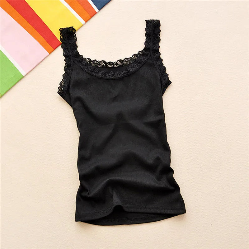 Black Tops Summer Sleeveless Women Tank Top With Lace Top Red Inside Wear Lace Camisoles Loose Underwear Womens Clothing Vest black One Size