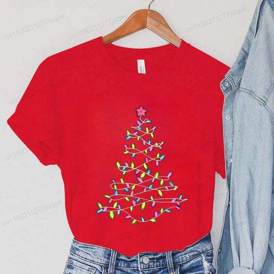 Women'S T-Shirts Clothing Round Neck Casual Tops Christmas Lights Xmas Tree Simple Design Style T-Shirts Harajuku Streetwear