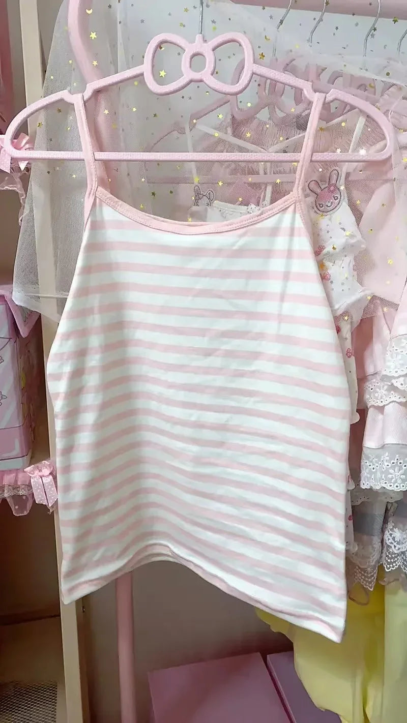 Summer Pink Ropa Mujer Crop Tops Women Clothing Kawaii Sexy 2024 Y2k Tanks Fashion Striped Sweet Vest Slim Fit Sleeveless Camis