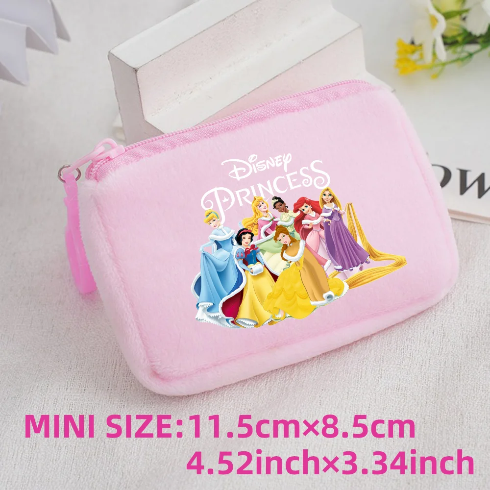 Princess Disney Kids Anime Plush Coin Purse Girls Mini Wallet Printed Moneybag Kawaii Square Portable Storage Bag Birthday Gifts 1pcs-002