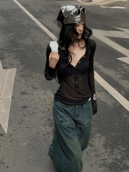 Gothic Y2k Aesthetic Women Sexy Hollow Out T-shirt Vintage Lace Patchwork Streetwear Grunge Tops Harajuku Slim Fit Black Tees