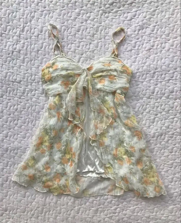 Y2K fashion retro clothing from the charming sweet sexy floral slender punk baby T-shirts streetwear halter tops aesthetic women yellow