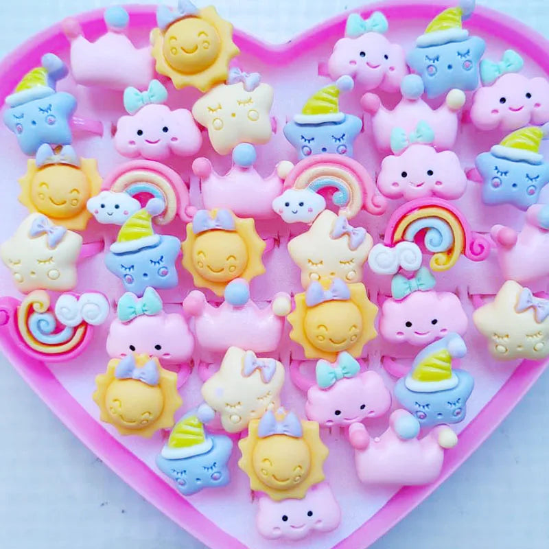 10pcs/lot Children's Cartoon Rings Candy Flower Animal Bow Shape Ring Set Mix Finger Jewellery Rings Kid Girls Toys Anillo 08A