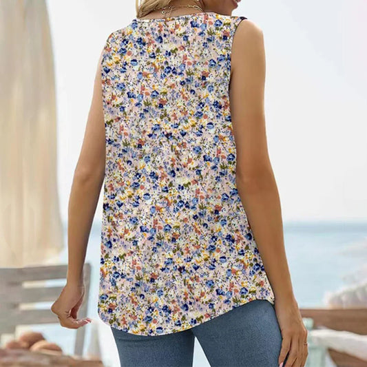 Plus Size Women's Bohemian Vest, Flower Print Sleeveless Square Neck Camisole, Suitable for Date Women's Summer Top