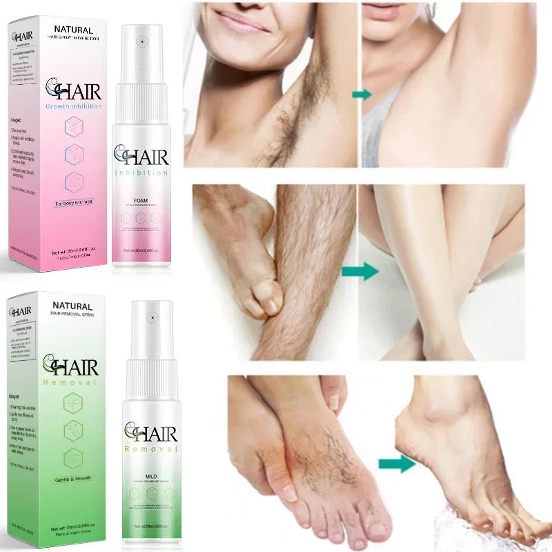 2 Minutes Fast Hair Removal Spray Painless Hair Growth Inhibitor Arm Armpit Leg Permanent Depilatory for Men Women Repair Care