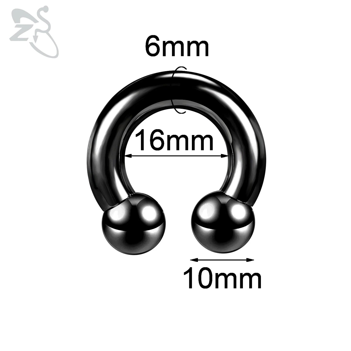ZS 1 Piece 2/4/6/8G Black Color Stainelss Steel Horseshoe Nose Ring Men Punk Large Gauge Piercings Ear Expander Septum Piercing Style 9