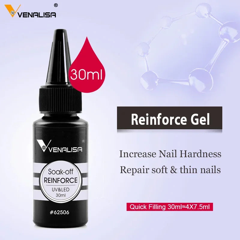 Venalisa Long Wear Tempered Top Coat Reinforce Gel Refill Package Soak Off UVLED Nail Gel Polish Big Volume 225g/30ml Base Gel Reinforce30ml