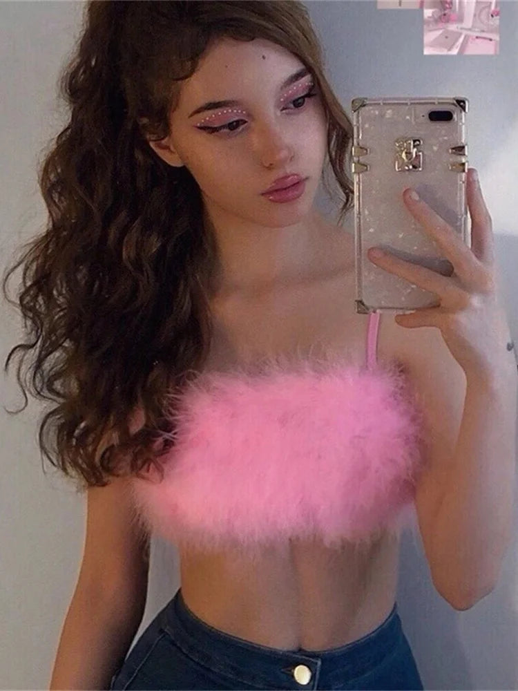 WESAYNB Wholesale Clothing Summer y2k Clothes Sexy Corset Tops Feather Strapless White Crop Tops Women 2022 Backless Design Top