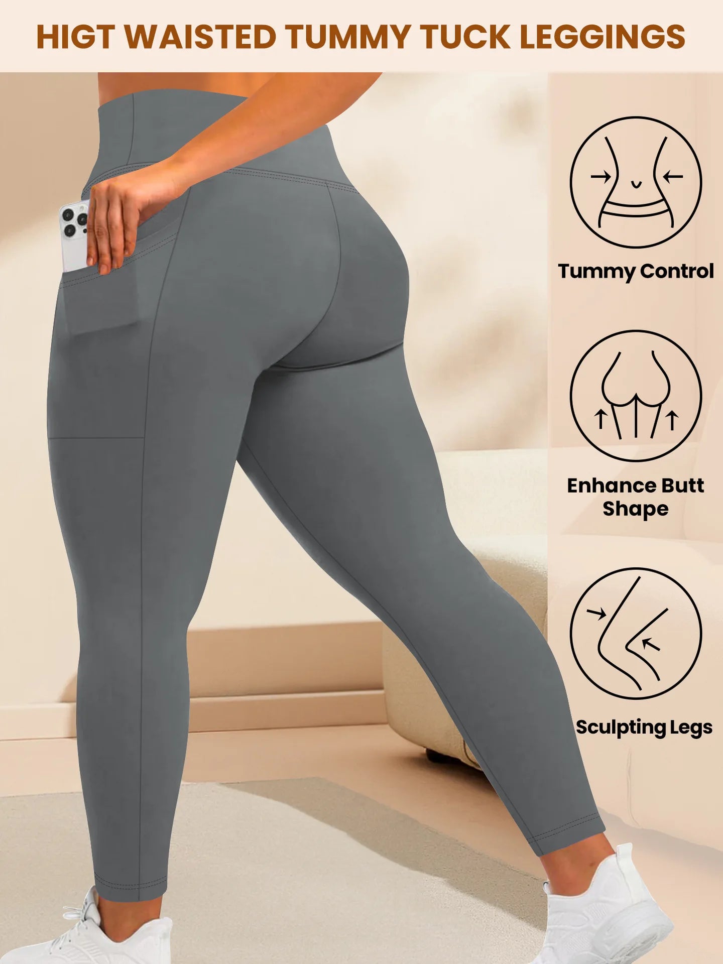 Women's High-Waisted Yoga Pants Plus Size Butt-Lifting Workout Leggings with Pockets Elastic Activewear for Gym & Running