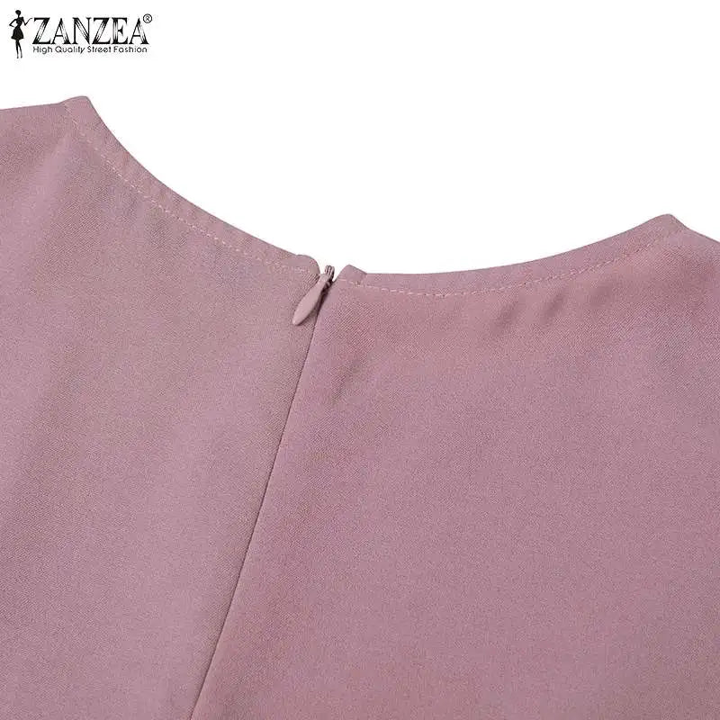 ZANZEA Elegant Office OL Dress Summer Women Half Sleeved Party Sundress Solid Knee Length Robe Fashion Holiday Work Vestidos