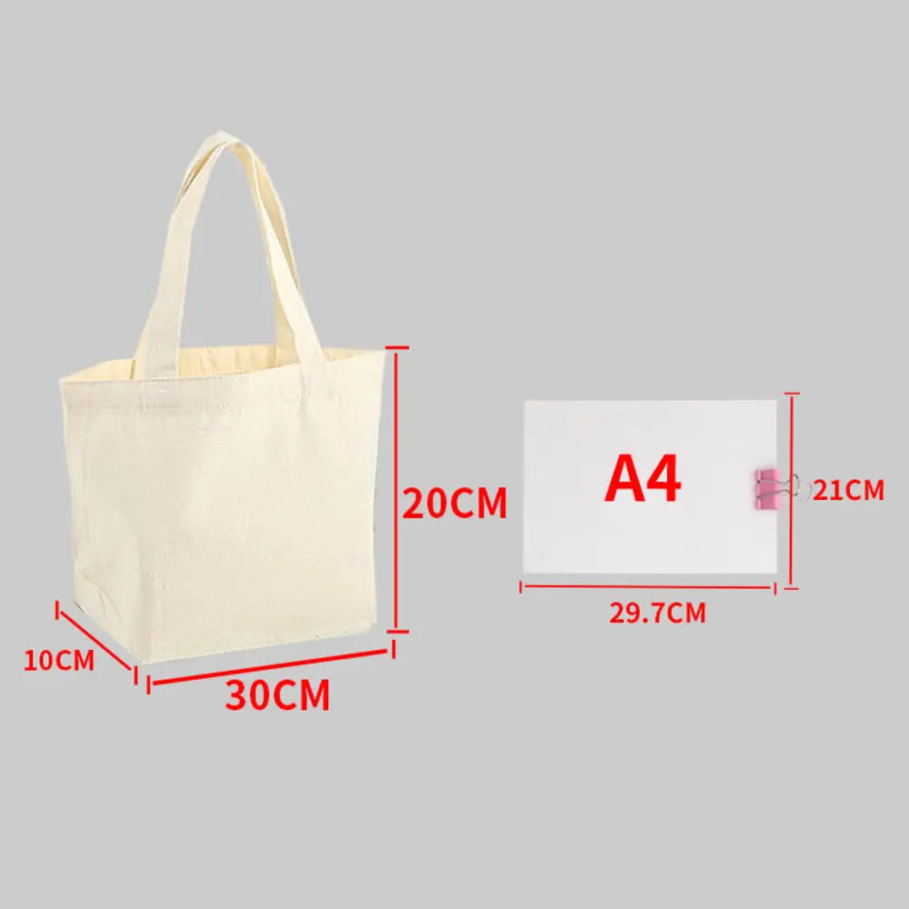 ISKYBOB Large Capacity Canvas Shoulder Bag Handbag Folding Eco Cotton Tote Bags Reusable DIY Painted Shopping Bag Grocery Bag A-Beige-30x20x10cm