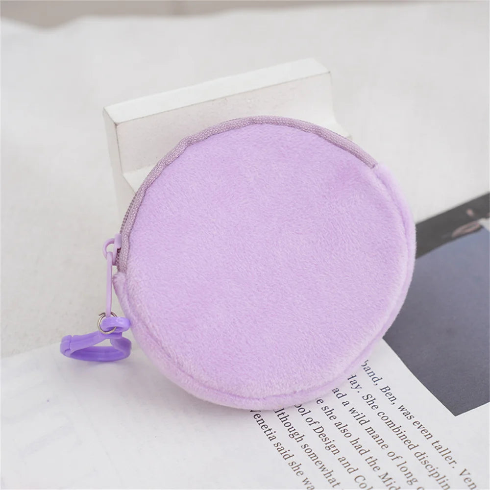 Solid Plush Round Coin Purse Women's Cute Wallet ID Card Bag Keychain Minimalist Coin Bag Kawaii Wallets for Women Gift Light purple