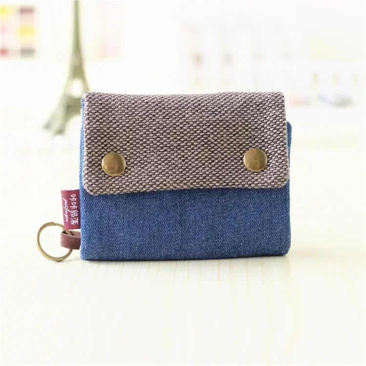 1pcs New Canvas Cartoon Totoro Cat Printed Flower Dog Women Short Wallet Cute Mini Money Key Bag Coin Pocket Purse for Children DarkBlue