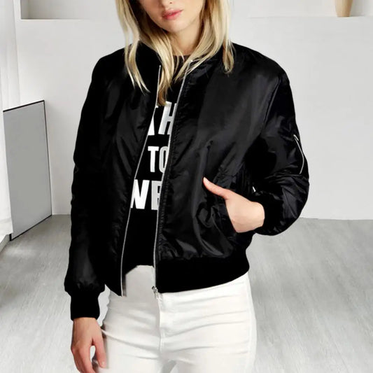 Women Casual Pocket Jacket Loose Commuter Streetwear Lady Spring Coat Zipper Cardigan Stand Collar Women Jacket Outerwear