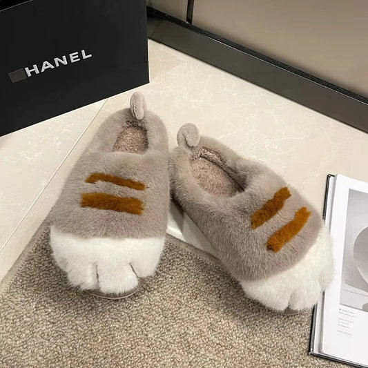 New Adorable Kitty Claw Slippers Women's Home Shoes Non Slip Furry Mules Female Fashion Warm Fluffy Slides Outdoor Cat Slippers Badiee Stylez