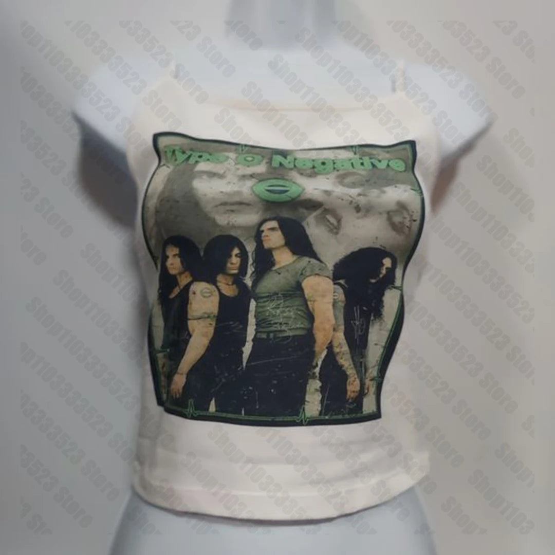 90s Emo girls Women Crop Tanks Short Sleeve Punk Tank harajuku Summer Slim Y2k StyleTops Punk fairy grunge Vintage Graphic Tank WHITE