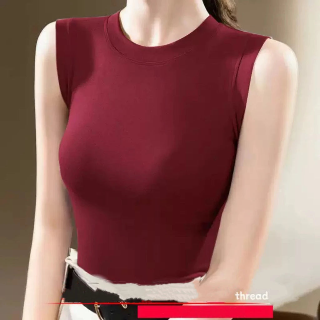 1pcs Spring Summer Women Knitted Tank Tops Girl Thin Tops Lady Basic Casual Tank Tops Round Collar Tees Sleeveless Top M~3XL Red