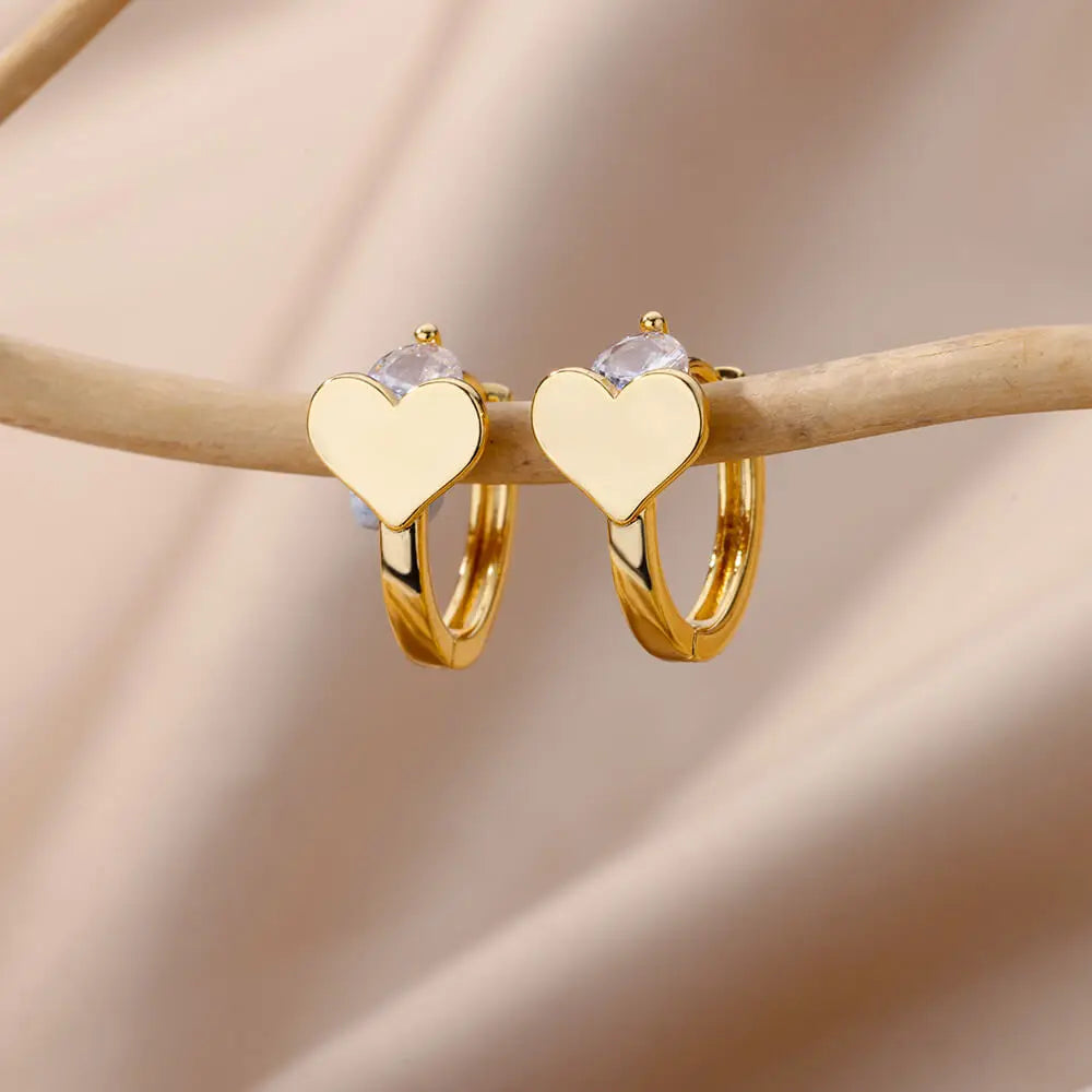 Hollow Heart Earrings for Women Stainless Steel Dangle Drop Earrings 2024 Trend Cubic Zirconia Wedding Couple Ear Jewelry aretes
