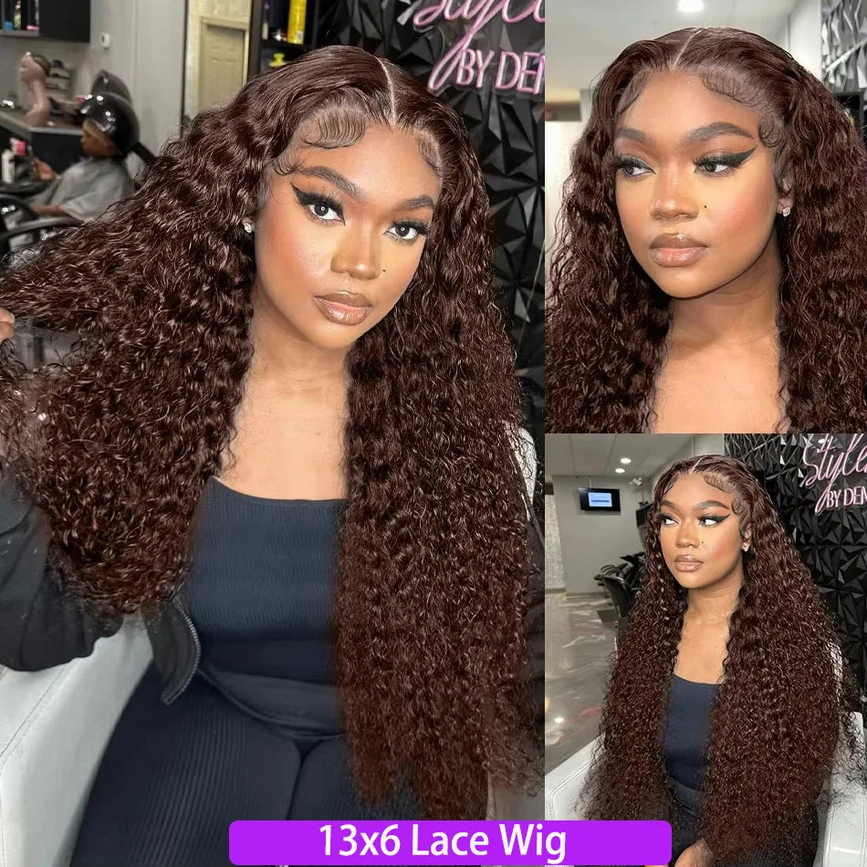 13X4 Chocolate Brown Curly Lace Front Wigs Colored 100% Human Hair Wigs Pre Plucked Deep Wave 13X6 Hd Lace Frontal Brazilian Wig Badiee Stylez
