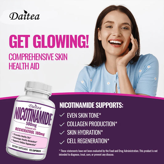 Niacinamide Vitamin B3 Capsules - Supports Brain Function and Heart Health, Boosts Energy Production, and Enhances Immunity