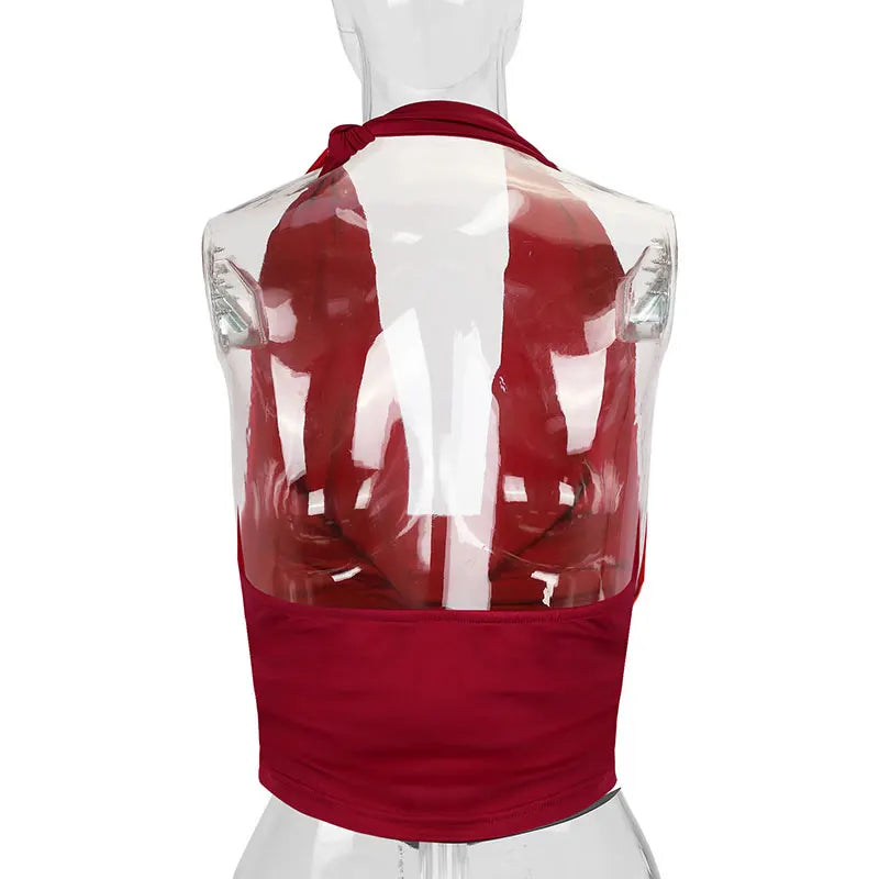 Summer New Women's Tank Streetwear Fashion Halter Low Chest Top Red Sexy Vest Casual Slim Lady Club Party Versatile Top Clothing