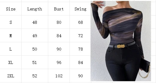 Y2K Slim Fit Long Sleeved Diagonal Collar Printed T-shirt Women's Fashionable Street Sexy Versatile Autumn Top