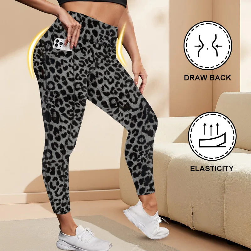Women's High-Waisted Yoga Pants Plus Size Butt-Lifting Workout Leggings with Pockets Elastic Activewear for Gym & Running deep gray