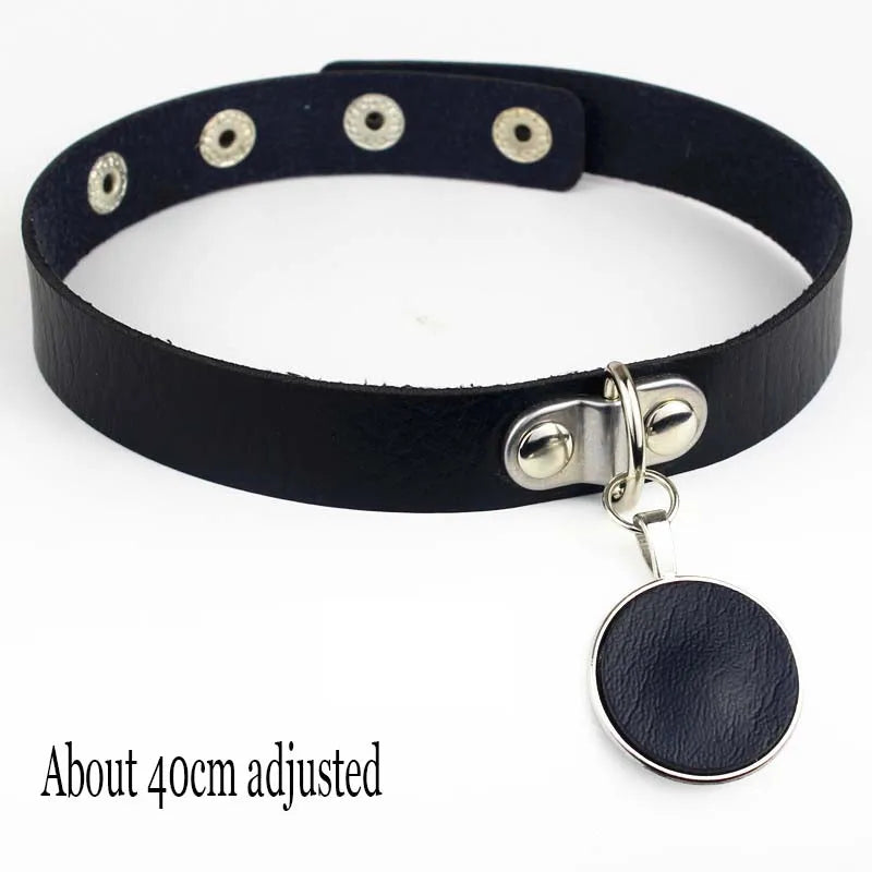 Woman Black Punk Choker Collar Necklace Sexy PU Leather Heart Lock Key Spike Chocker Gothic Cosplay Accessories Party Jewelry Black Round