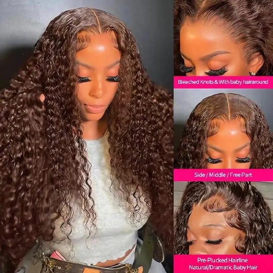 Chocolate Brown Curly Wigs Human Hair 13X4 13X6 Hd Lace Frontal Wig Colored Water Deep Wave Lace Front Wig For Women 30 36 Inch Badiee Stylez