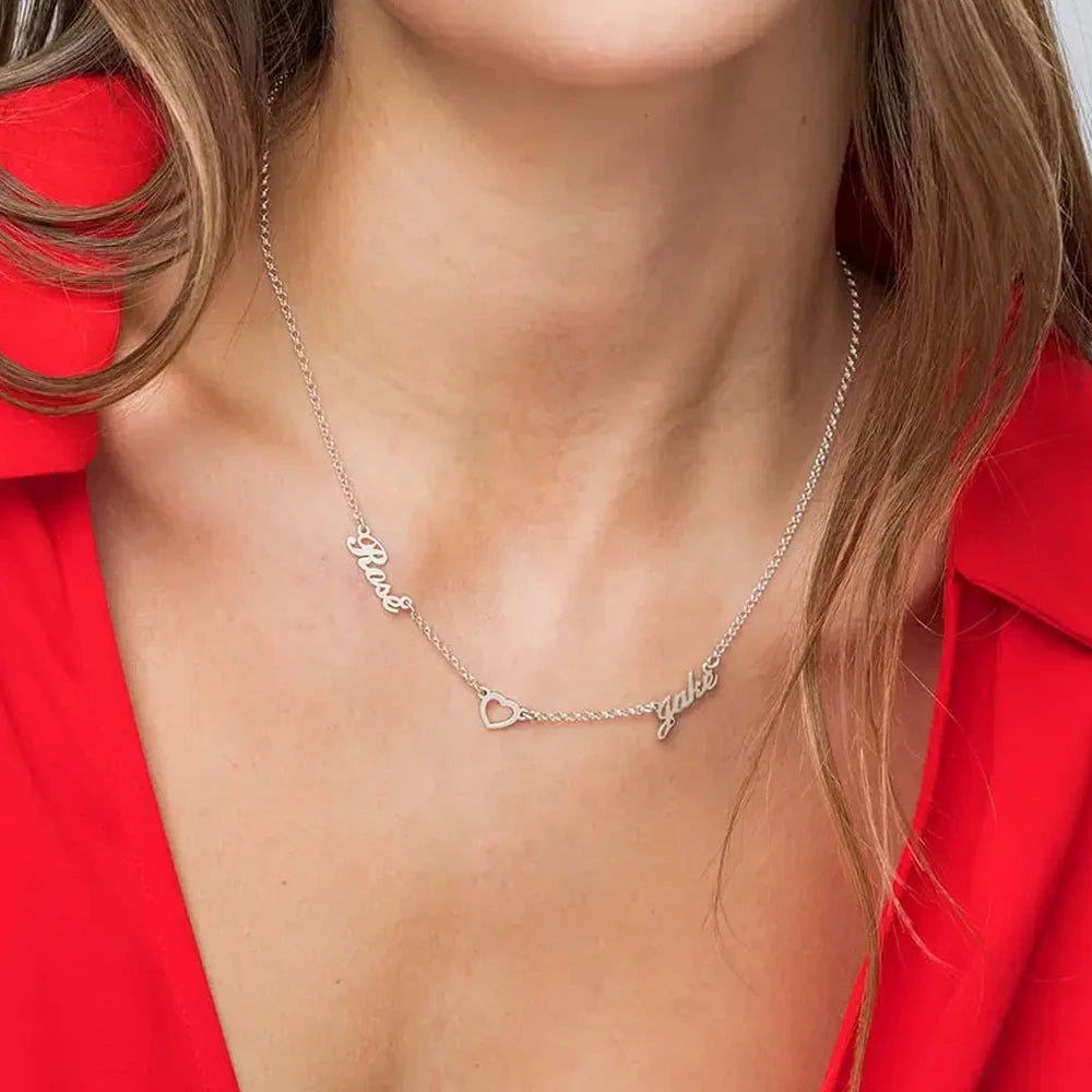 Lemegeton Customized Name Necklace Custom Multiple Name Pendant Stainless Steel Jewelry for Women Girl Personalized Family Gifts Steel Color