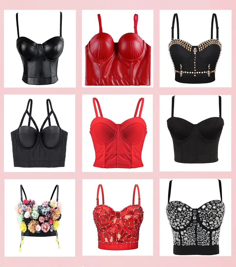 Wechery Women Leather Corset Top Crop Bustier Gothic Bra Push Up Bodice Sexy Lingerie Corselet Party Short Camis Plus Size 6XL