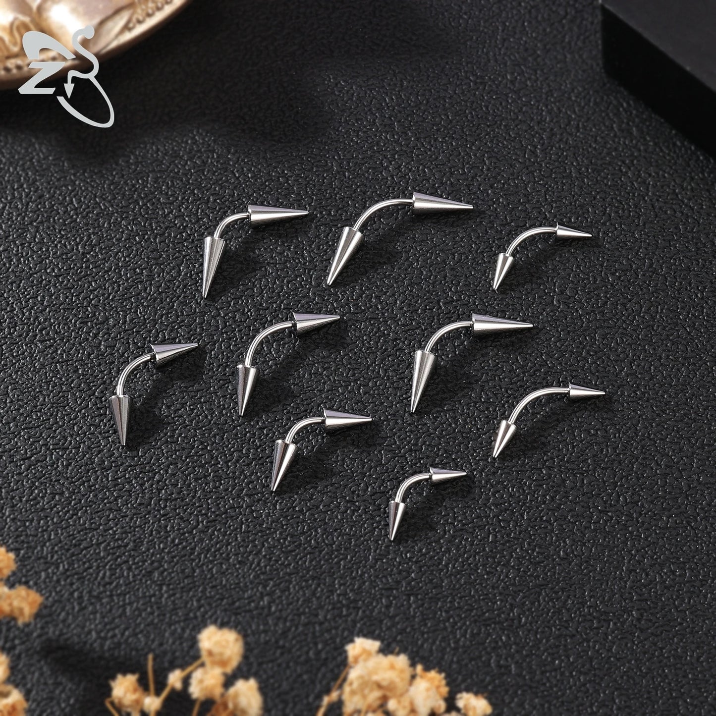 ZS 1 PC 16G Stainelss Steel Eyebrow Ring For Men Women Long Spike Curved Nose Bridge Piercing 3 Colors Cone Lip Labret Piercings