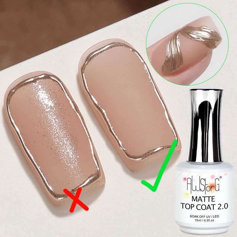 AWStorG15ml 2 IN 1 Crystal Top Coat Transparent Soak Off UV LED Nails Art Manicure Gel Nail Polish Varnishes Primer Function Gel Matte Top Coat 2.0
