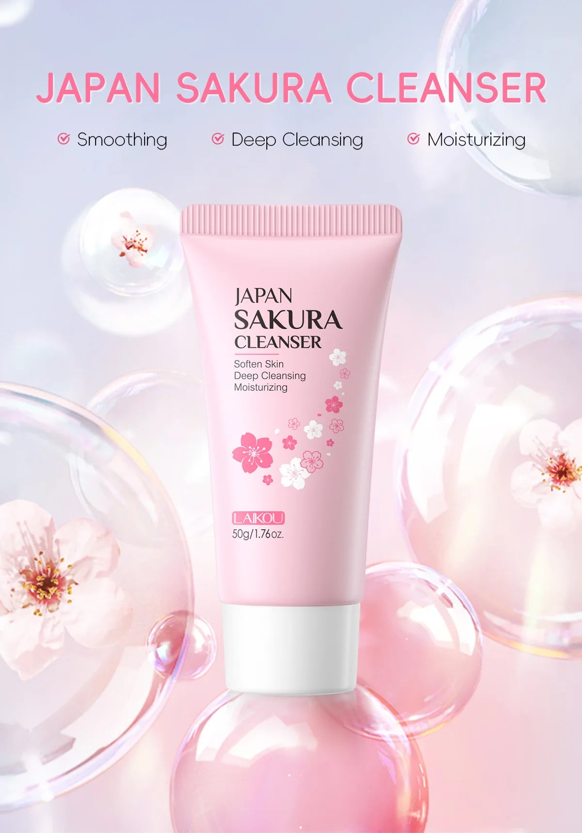 LAIKOU Sakura Cleanser Gentle Deep Cleaning Oil Control Moisturizing Shrink Pores Face Skin Care 50g Skin Cleanser All Skin Type