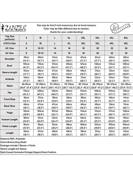 2PCS Vintage Women Matching Sets Leopard Print Tracksuits Autumn Trousers Suit ZANZEA Casual O Neck 3/4 Sleeve Blouse Pant Sets Badiee Stylez