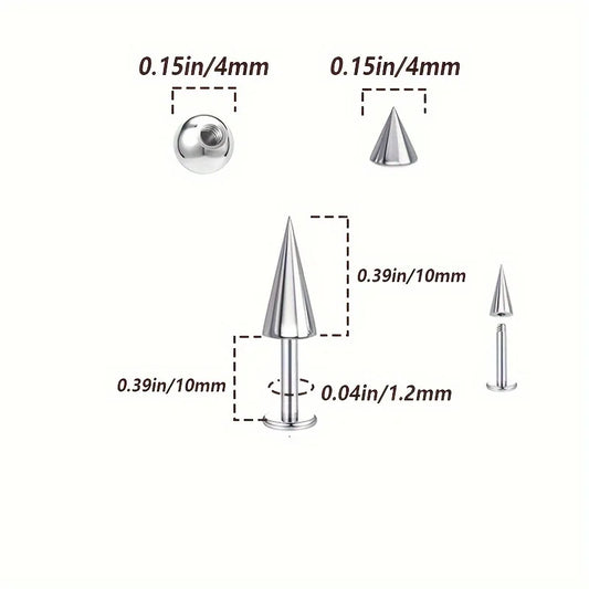 5pcs Spikes Punk Fashion Stainless Steel Lip Stud Earrings For Daily Detachable Replaceable Ball Piercing Jewelry For Men