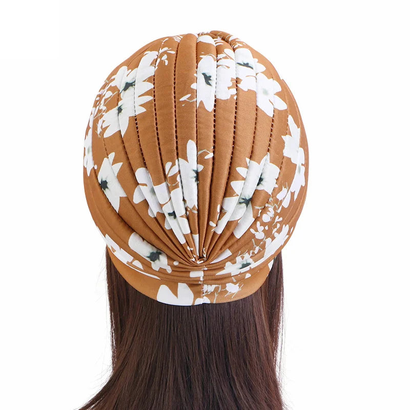 New Women Print Flower Knot Cancer Ruffle Chemo Hat Beanie scarf Turban Head Wrap Knitted Cap Hair Loss Accessories