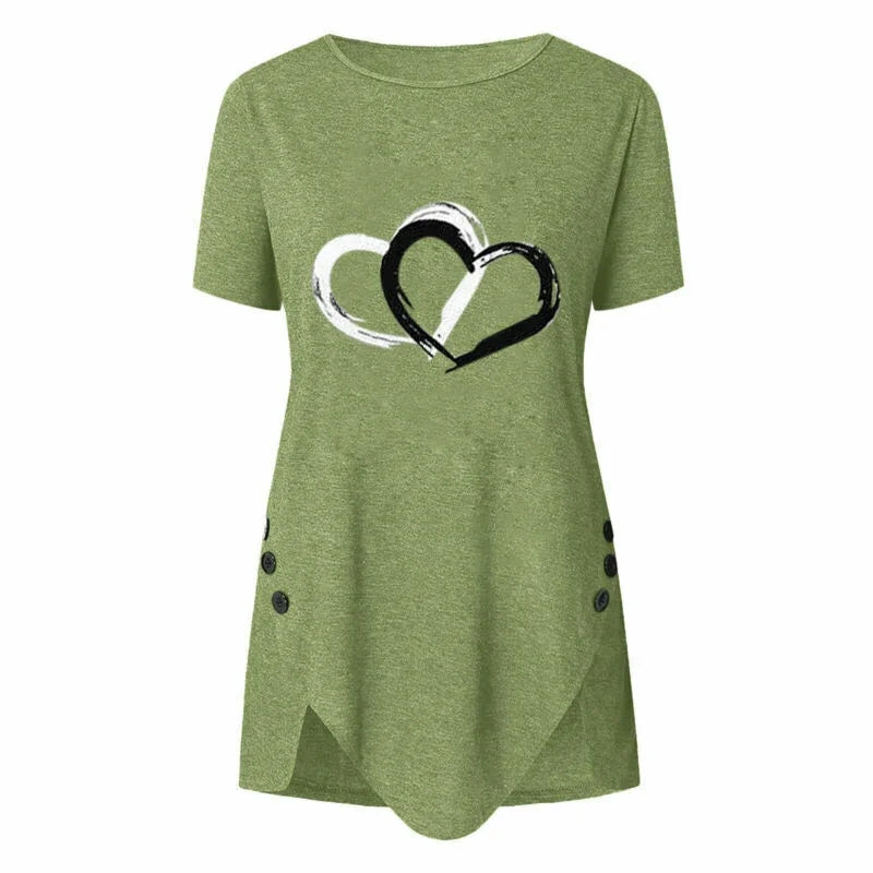 Women's Short-sleeve Heart Printed T-shirt Summer Casual Loose Long Top Tee Shirt Clothing Fashion T Shirt Streewear Oversized