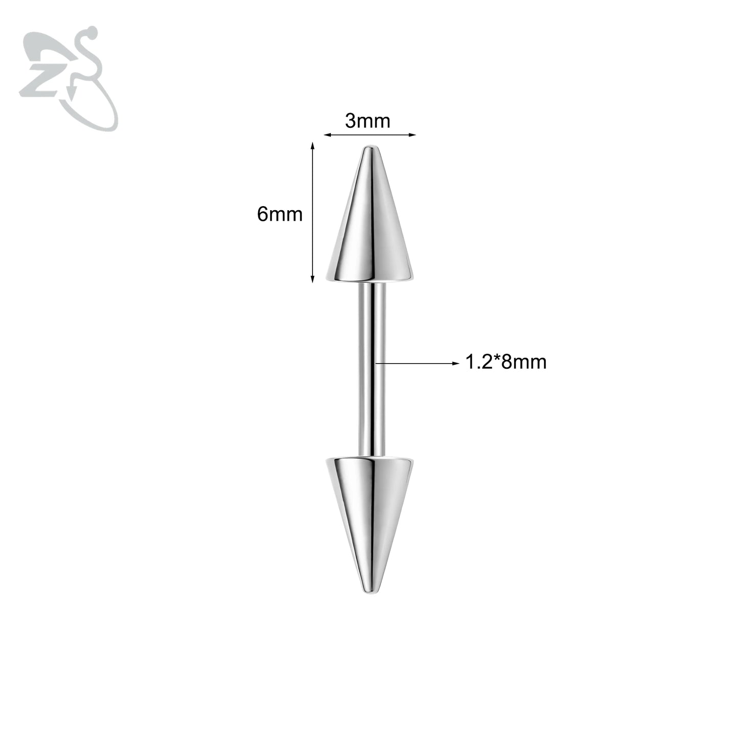 ZS 1 PC 16G Stainelss Steel Eyebrow Ring For Men Women Long Spike Curved Nose Bridge Piercing 3 Colors Cone Lip Labret Piercings Style 1 8X3X6MM