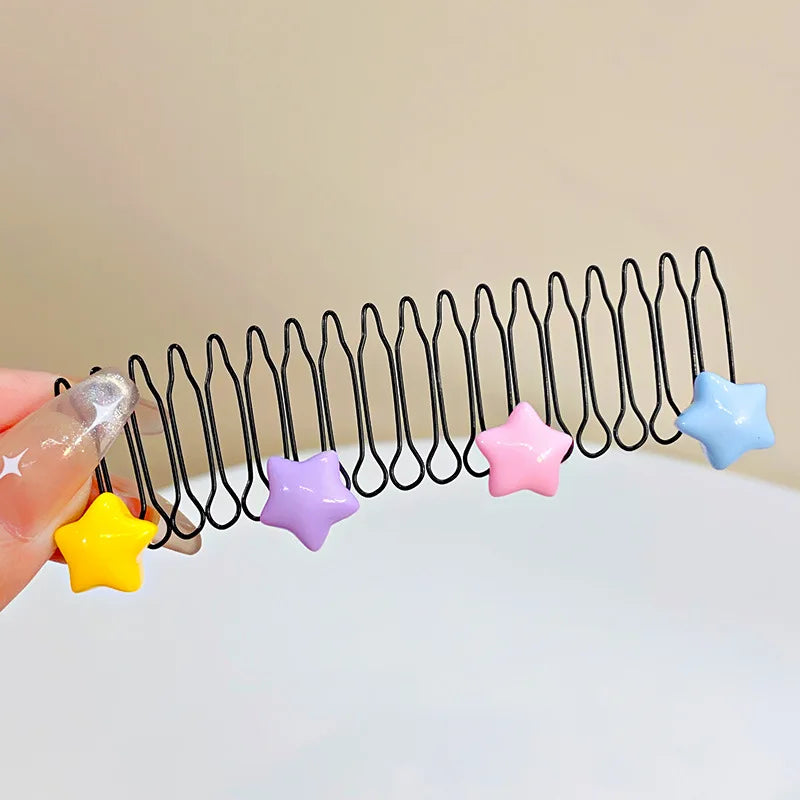 New Cute Colorful Heart Star Bow Pull-out Stretch Metal Hair Comb For Girls Broken Hair Finish Headband Fashion Hair Accessories color Star