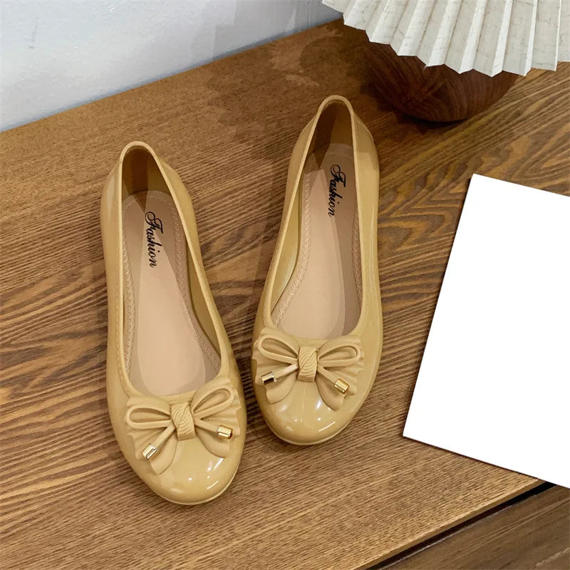 Women's Low cut Ballet Flats Shoes Casual Retro Bow Patent Leather Slip on Flat Round Toe Shallow mouth Loafer Mujer Zapatos Brown
