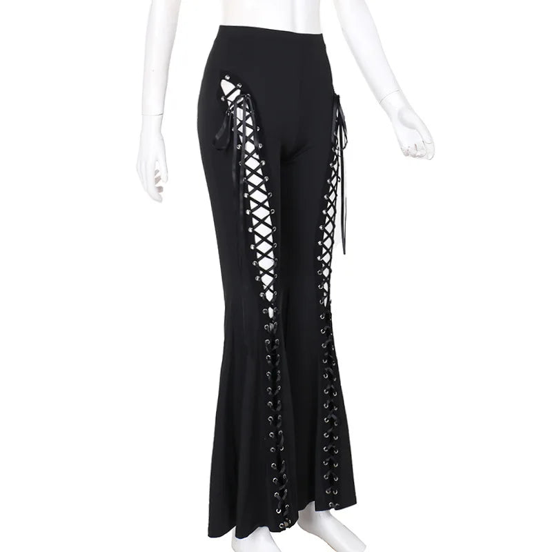 Y2K Summer Cross-band Strap Art Micro-flare Casual Pants Metal Buckle Decoration Personal Pants Women Versatile Sexy Slim Pants