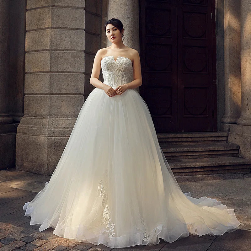 Strapless Wedding Dress 2025autumn New Style Elegant and Graceful Bride Slimming Palace Style Sexy Lace Puffy Dress Formal Dress Badiee Stylez