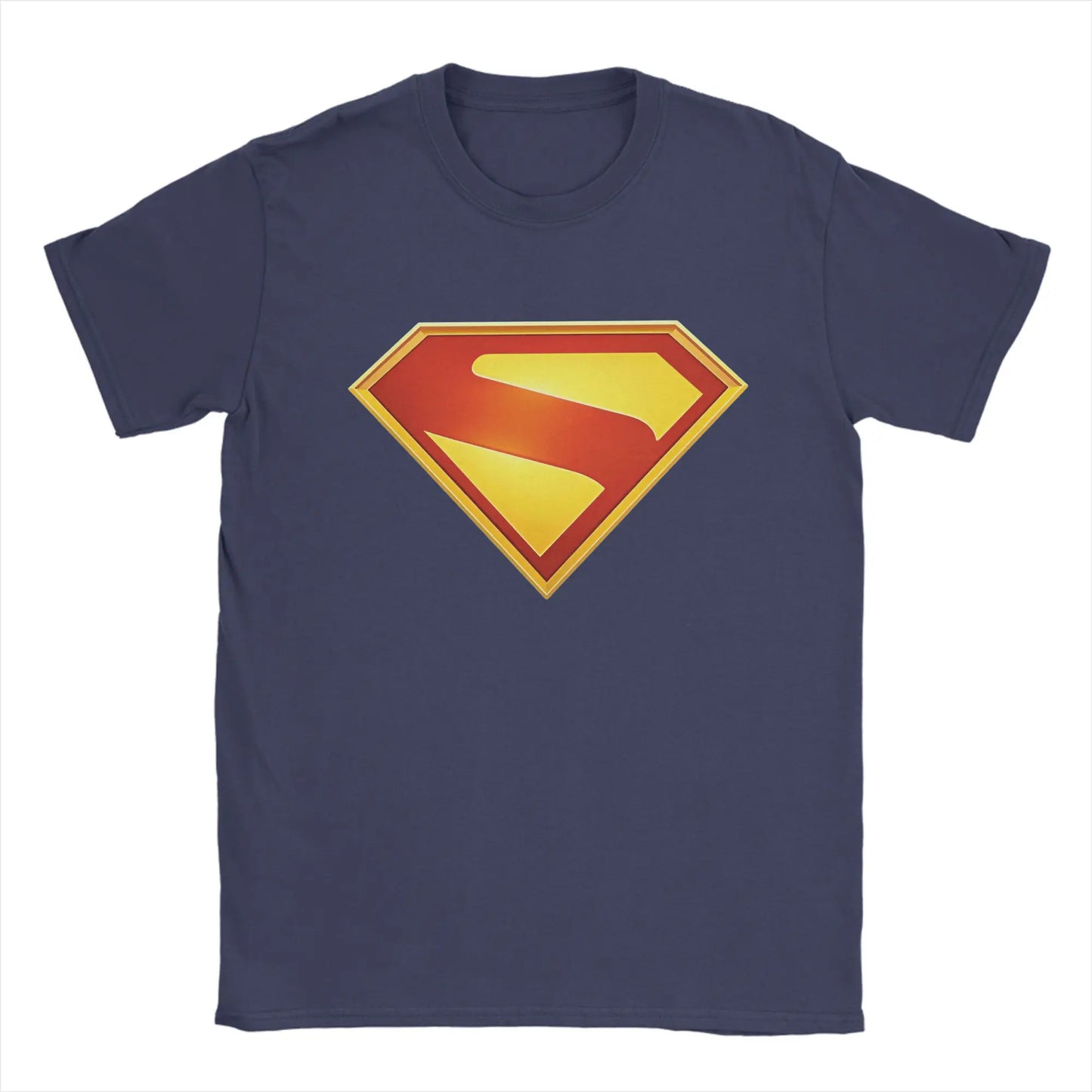 Supermans Logo Pure Cotton T-Shirt For Men's Beach Aesthetic T Shirts Round Neck Hipster Tees Oversized Custom DIY Clothes Navy Blue