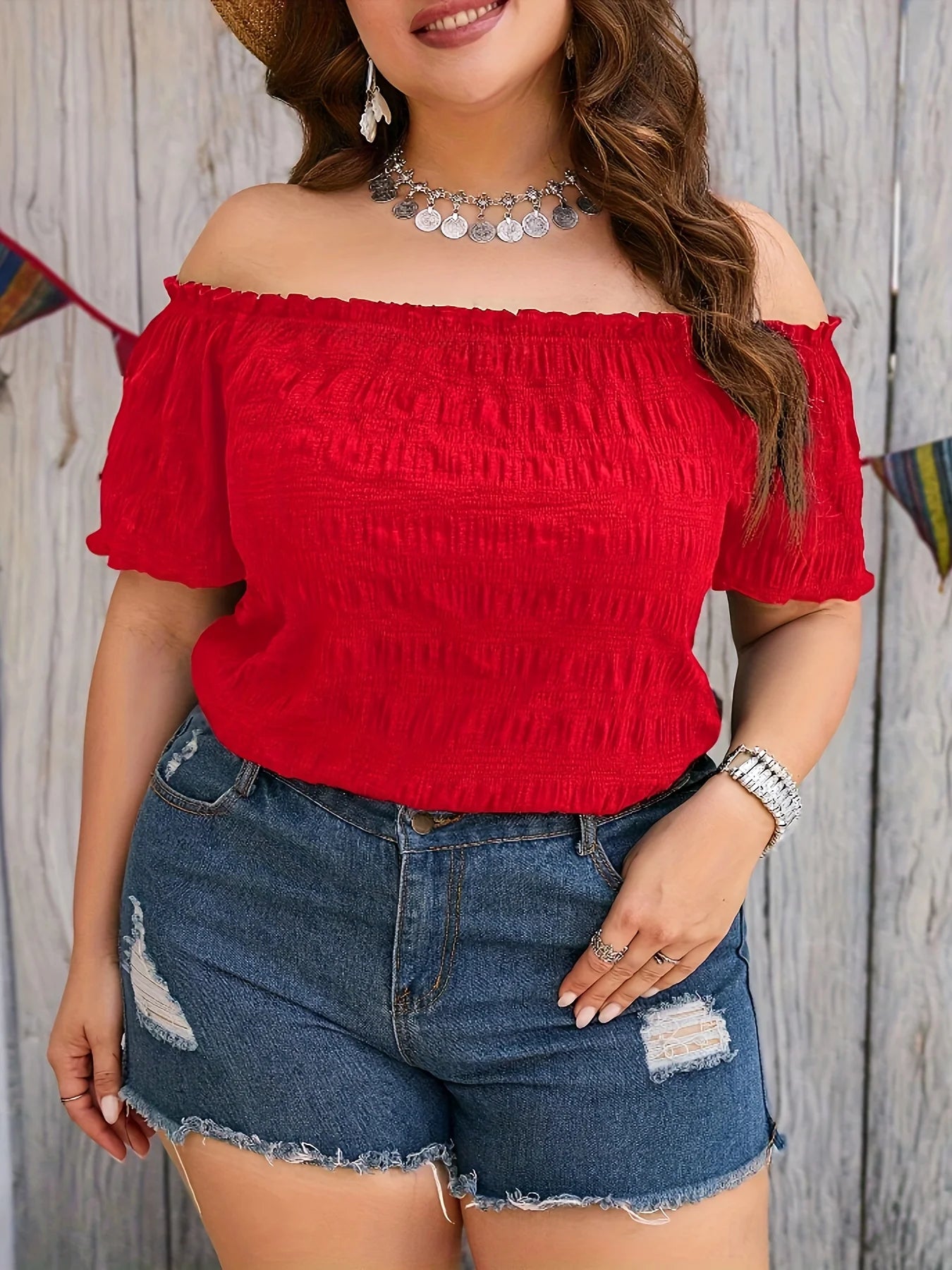 Plus Size Summer Women Elegant Off The Shoulder Dress Casual Fashion Solid Tops Office Lady Loose Curve Clothing Red
